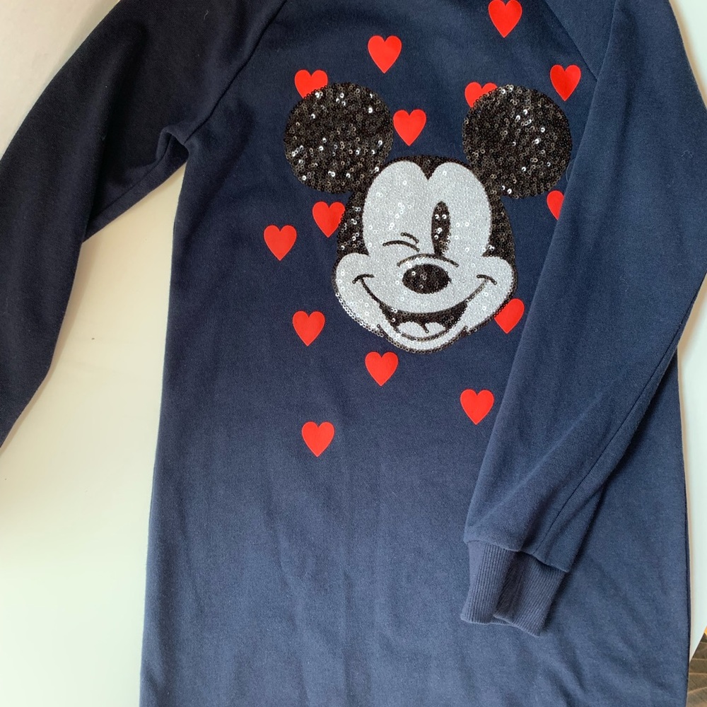 Gap Disney Sequin Mickey Mouse Sweatshirt Dress 8 medium navy Raglan sleeve NWT